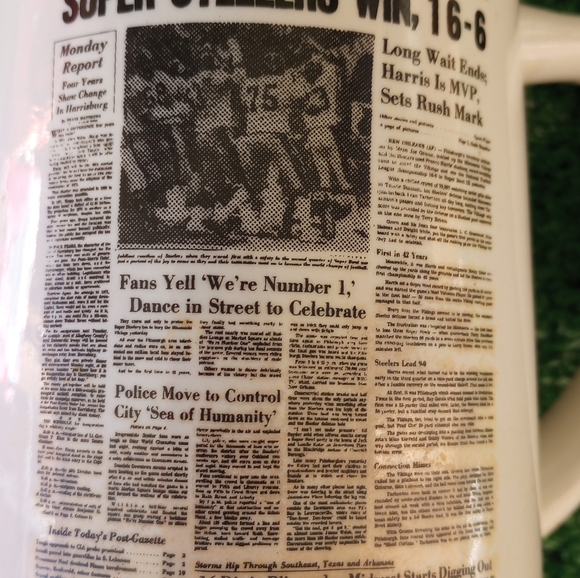 VINTAGE (1975) Ceramic STEELERS Mug; Back when newspapers were 15 cents!! - Picture 6 of 8
